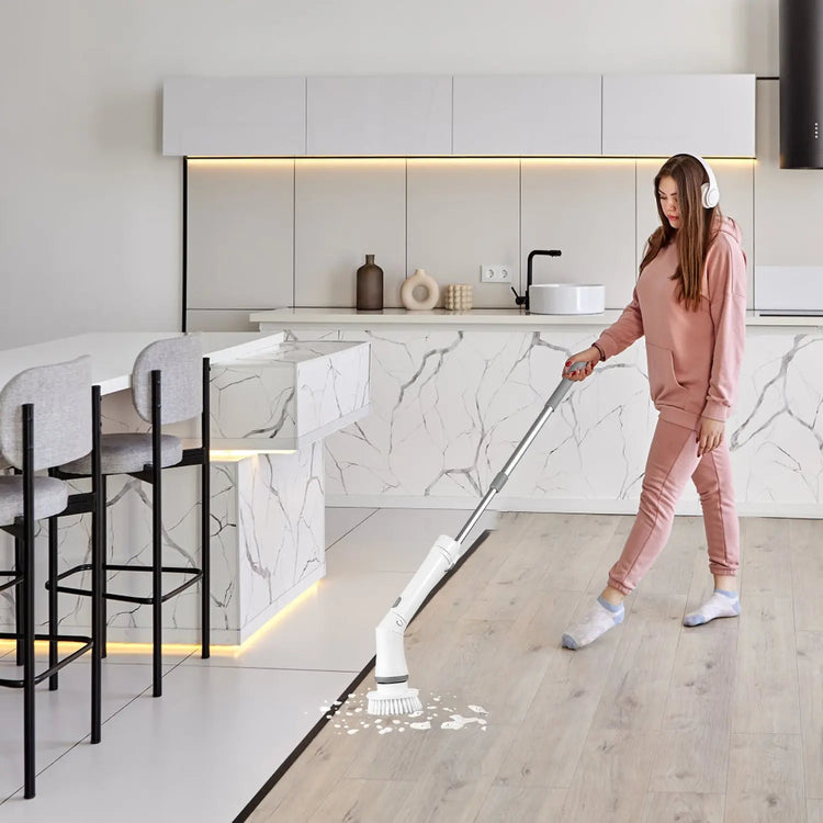 1Set Electric Spin Scrubber Cordless Rechargeable Telescopic Cleaning Brush 6 Replaceable Heads 2 Speed Adjustable Extension Arm Bathroom Tub Tile Floor Now and Later