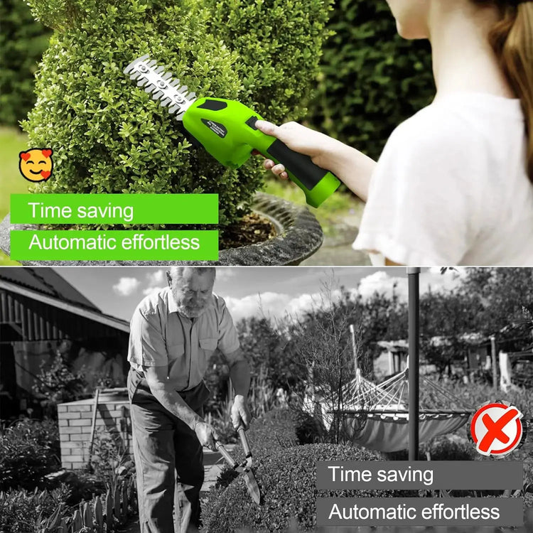 2 In 1 Cordless Electric Hedge Trimmer Rechargeable Handheld Household Lawn Shrub Weeding Pruning Mower Garden Tools Now and Later