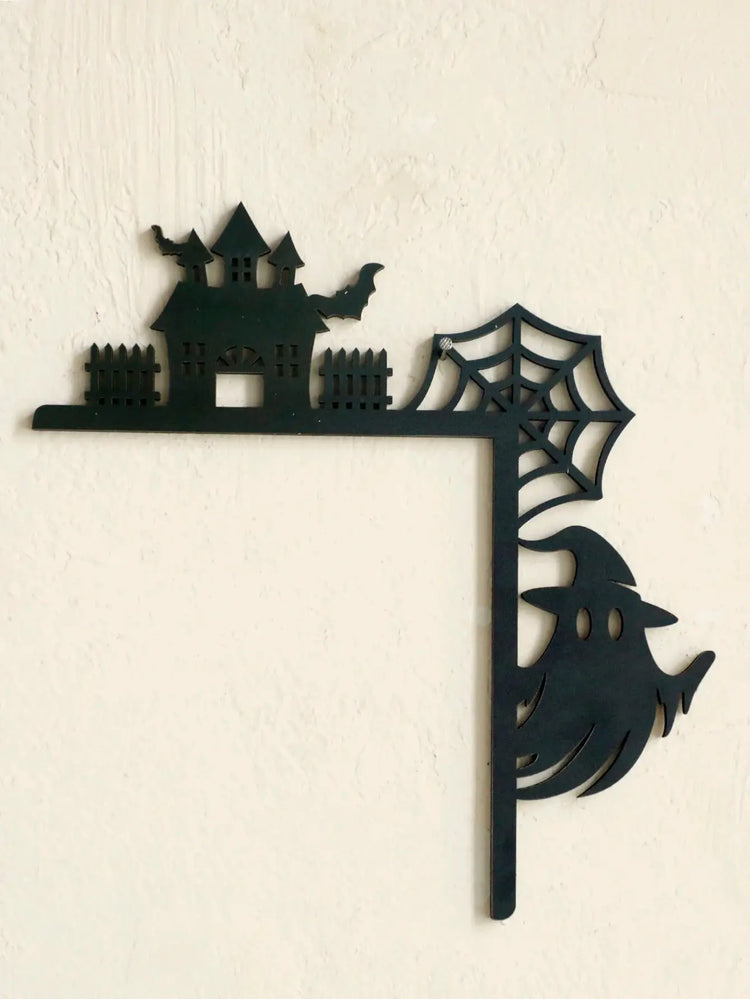 Wooden Halloween Door Corner Decor, Gothic Haunted House, Ghost & Spider Web Design, Black Wall Hanging Ornament for Home Party Now and Later
