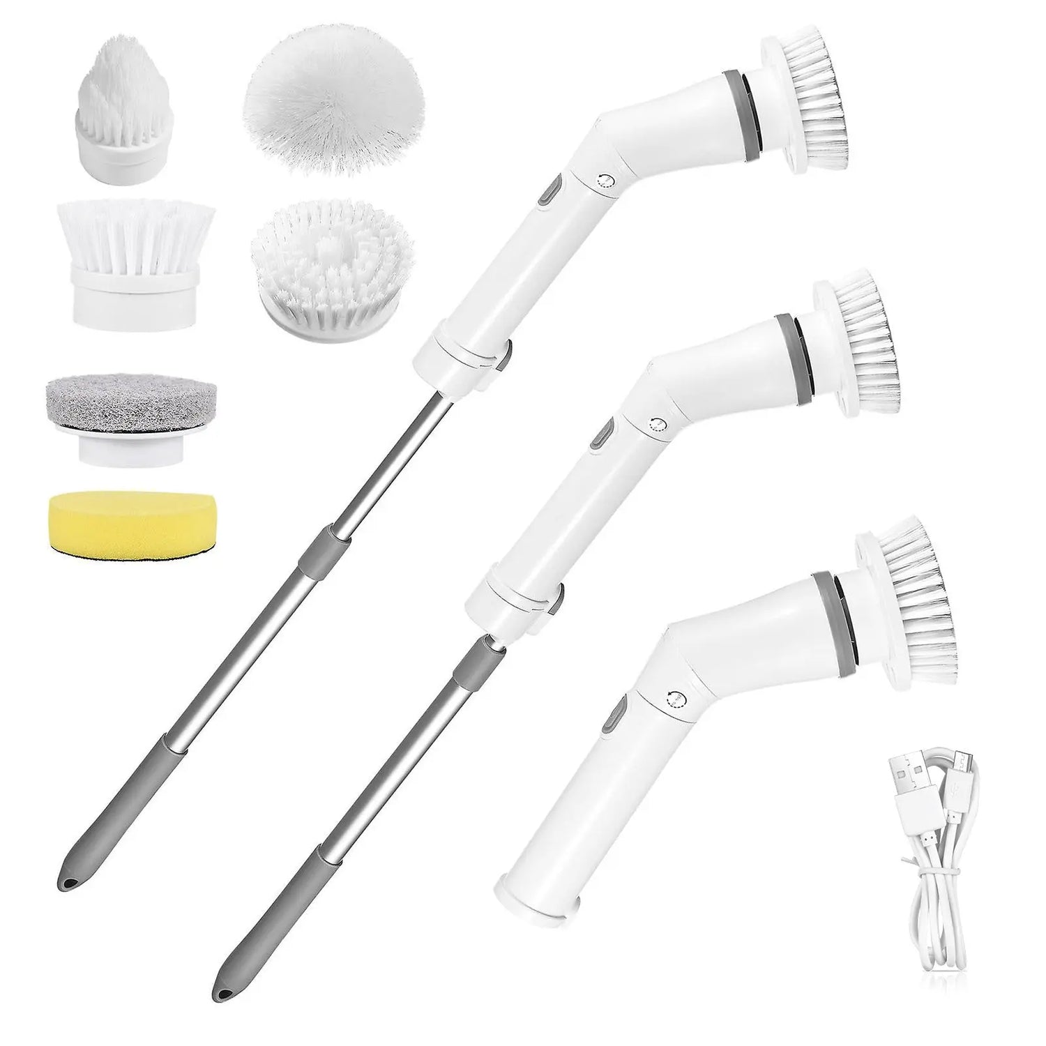1Set Electric Spin Scrubber Cordless Rechargeable Telescopic Cleaning Brush 6 Replaceable Heads 2 Speed Adjustable Extension Arm Bathroom Tub Tile Floor Now and Later