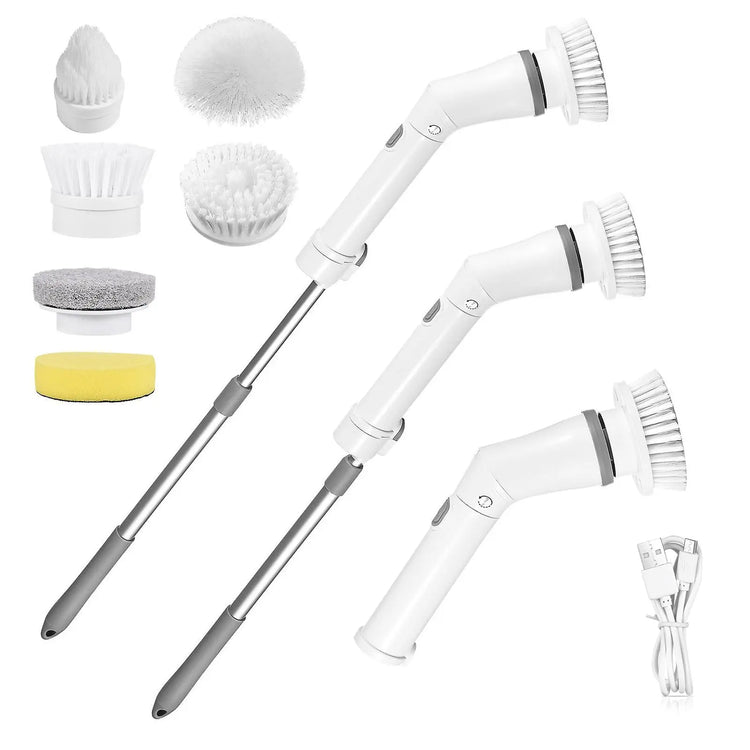 1Set Electric Spin Scrubber Cordless Rechargeable Telescopic Cleaning Brush 6 Replaceable Heads 2 Speed Adjustable Extension Arm Bathroom Tub Tile Floor Now and Later