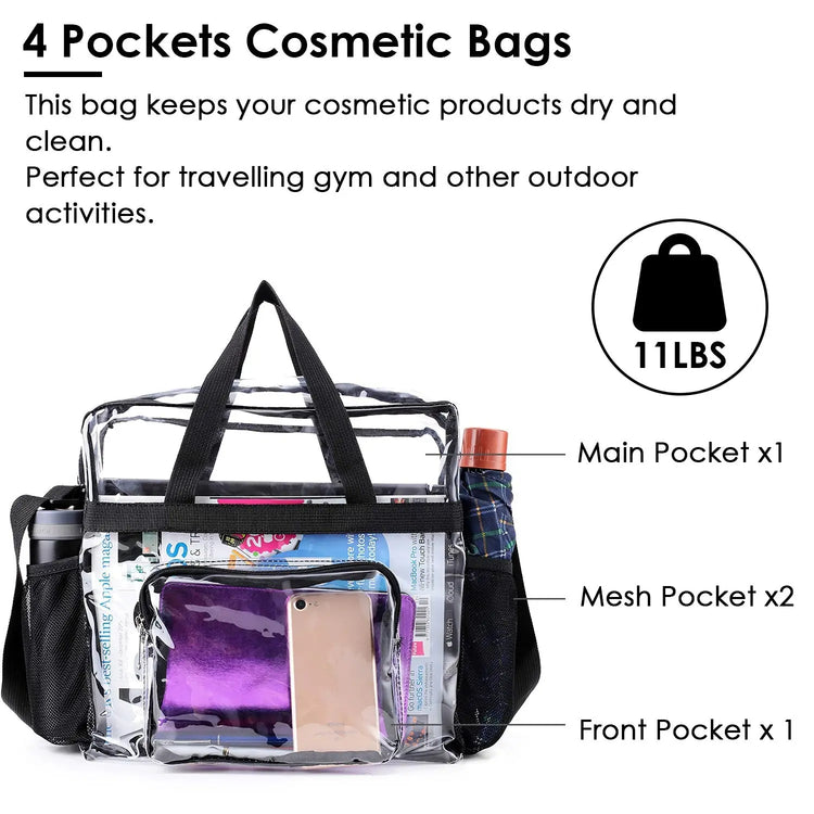 1Pc Clear Crossbody Bag Stadium Approved Clear Transparent Shoulder Bag See Through Zip Pouch Tote Bag Handbag With 11LBS Load Now and Later