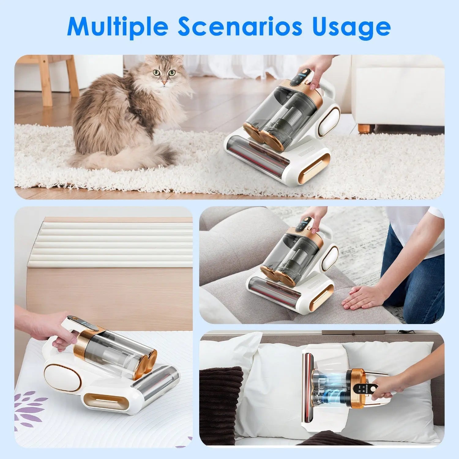 1Pc Mattress Vacuum Cleaner 16Kpa Bed Vacuum Cleaner Handheld Vacuums With Ultrasonic And UVC Light 18000 RPM Brushroll Rotation Dual Dust Bins Washable Filters For Bed Pillows Cribs Sofa Now and Later