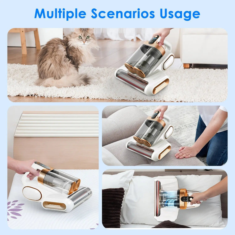 1Pc Mattress Vacuum Cleaner 16Kpa Bed Vacuum Cleaner Handheld Vacuums With Ultrasonic And UVC Light 18000 RPM Brushroll Rotation Dual Dust Bins Washable Filters For Bed Pillows Cribs Sofa Now and Later