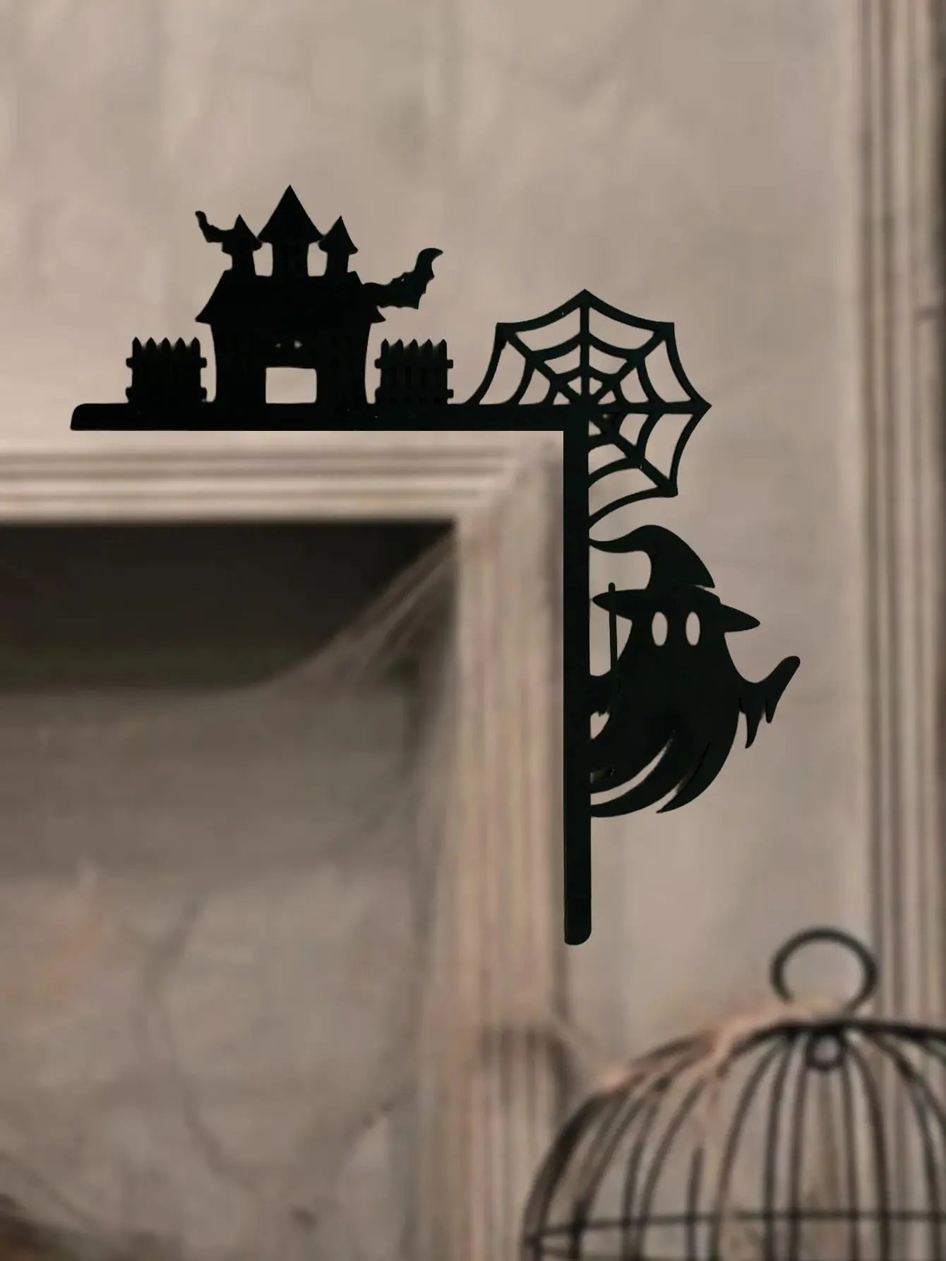 Wooden Halloween Door Corner Decor, Gothic Haunted House, Ghost & Spider Web Design, Black Wall Hanging Ornament for Home Party Now and Later