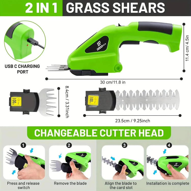 2 In 1 Cordless Electric Hedge Trimmer Rechargeable Handheld Household Lawn Shrub Weeding Pruning Mower Garden Tools Now and Later