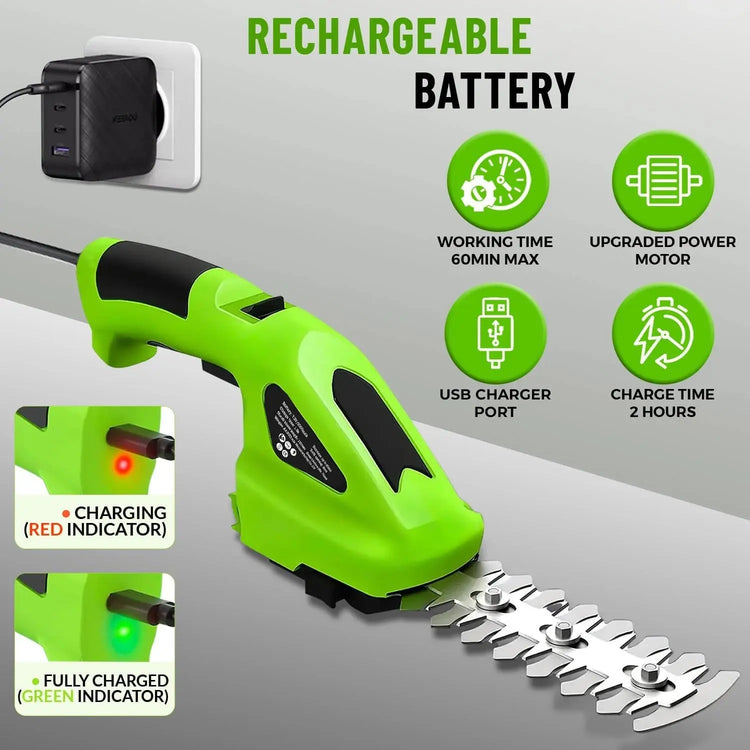 2 In 1 Cordless Electric Hedge Trimmer Rechargeable Handheld Household Lawn Shrub Weeding Pruning Mower Garden Tools Now and Later