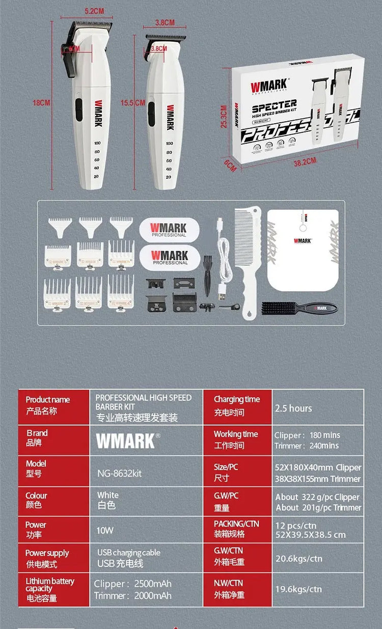 New ELETRIC HAIR TRIMMER,WMARK NG-8632KIT Professional Hair Cutter Kit for Men  DLC POWDER METALLLURGY BLADE Now and Later