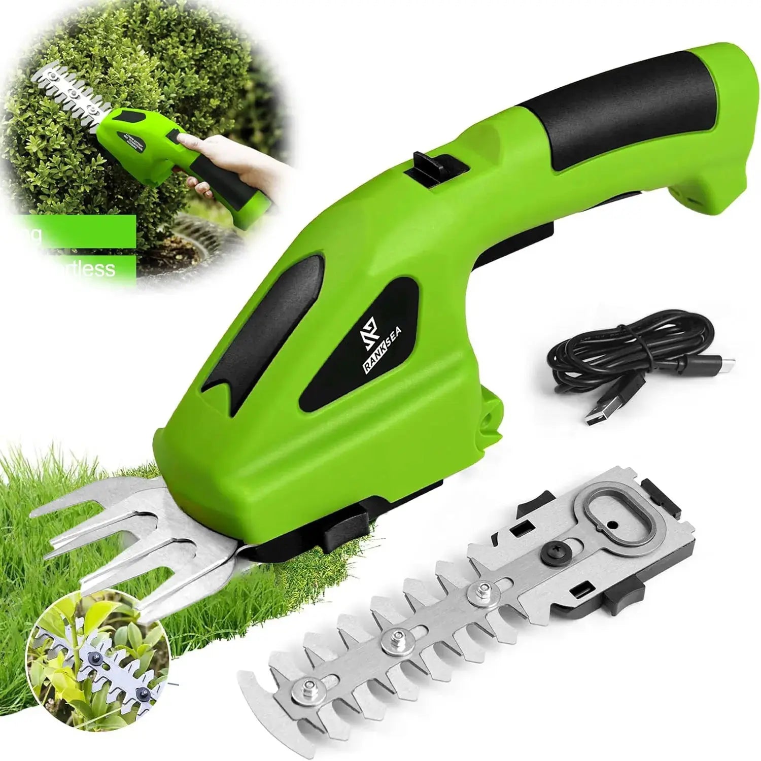 2 In 1 Cordless Electric Hedge Trimmer Rechargeable Handheld Household Lawn Shrub Weeding Pruning Mower Garden Tools Now and Later