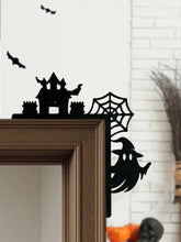 Wooden Halloween Door Corner Decor, Gothic Haunted House, Ghost & Spider Web Design, Black Wall Hanging Ornament for Home Party Now and Later
