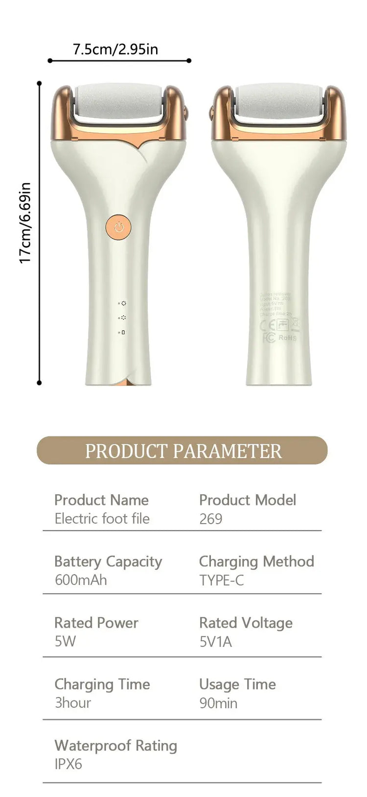Electric foot trimmer is used to remove dead skin repair feet and remove calluses on the feet 2 grinding heads Now and Later