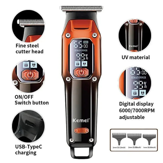 Kemei Hair Trimmer Hair Clipper Professional Barber Trimmer Electric Shaver Hair Cutting Machine Rechargeable Trimmer Men KM-658 Now and Later