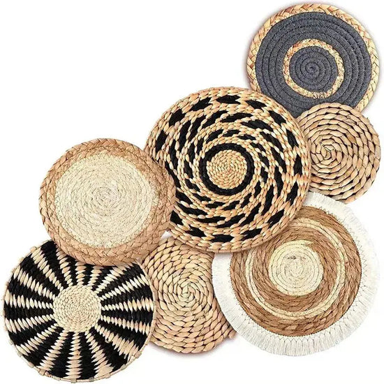 Bohemian Wall Basket Decor Handmade Woven Wall Hang Decor Art Mat Boho Home Decor for Kitchen Bedroom Living Room Ornament 1set Now and Later