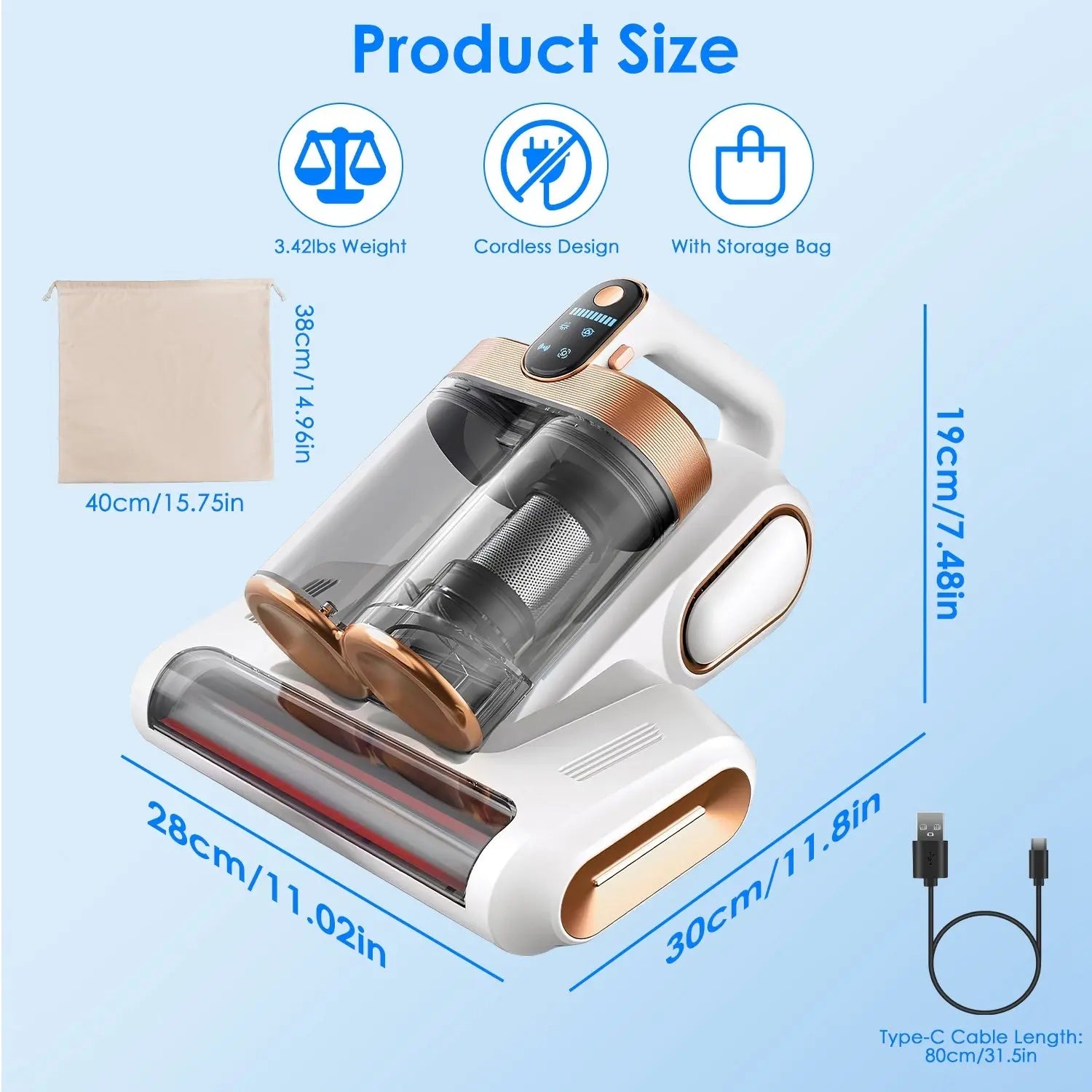 1Pc Mattress Vacuum Cleaner 16Kpa Bed Vacuum Cleaner Handheld Vacuums With Ultrasonic And UVC Light 18000 RPM Brushroll Rotation Dual Dust Bins Washable Filters For Bed Pillows Cribs Sofa Now and Later