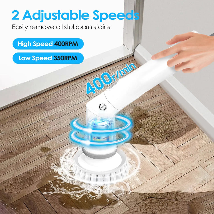 1Set Electric Spin Scrubber Cordless Rechargeable Telescopic Cleaning Brush 6 Replaceable Heads 2 Speed Adjustable Extension Arm Bathroom Tub Tile Floor Now and Later