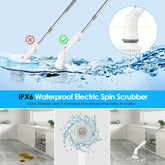 1Set Electric Spin Scrubber Cordless Rechargeable Telescopic Cleaning Brush 6 Replaceable Heads 2 Speed Adjustable Extension Arm Bathroom Tub Tile Floor Now and Later